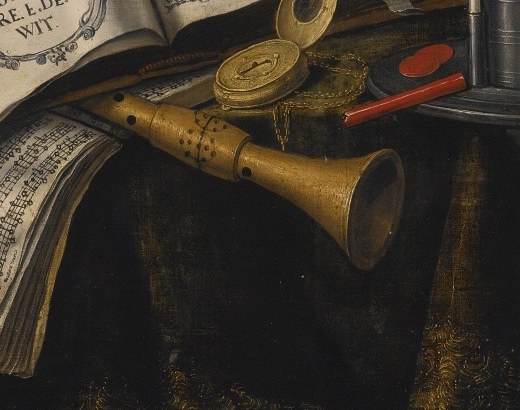 The brass trumpet gleams with painted reflections.