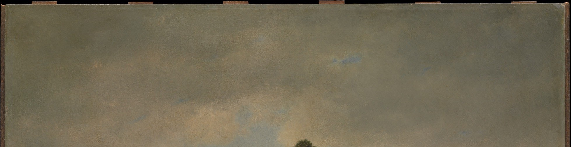 Occupies roughly a third of the canvas; the diffuse grey-white light is the true weather of the Barbizon aesthetic , no dramatic storm, just open nature