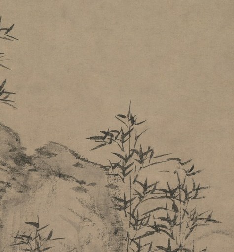 The delicate brushwork on the bamboo suggests flexibility and growth, contrasting with the starkness of the rock and tree.
