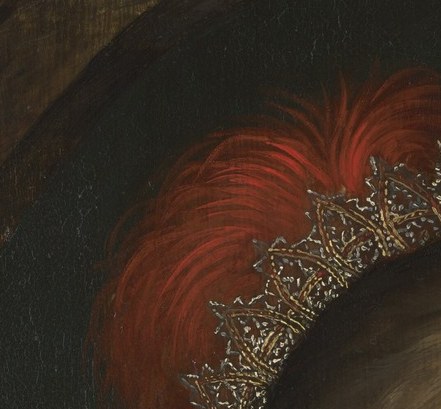 The vibrant red feathers and ornate crown suggest status and a touch of vanity, adding a decorative flourish.