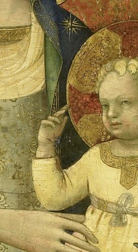 His golden halo clearly marks him as divine.
