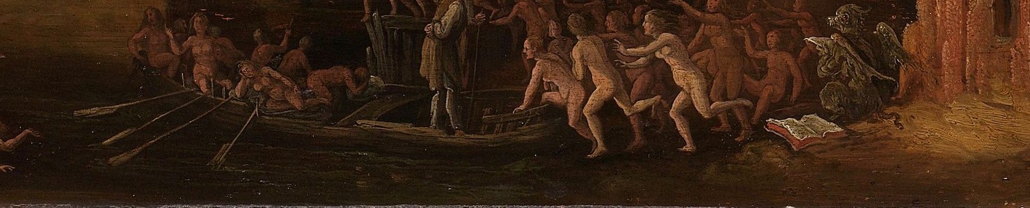 The stark contrast makes the tormented figures unforgettable.