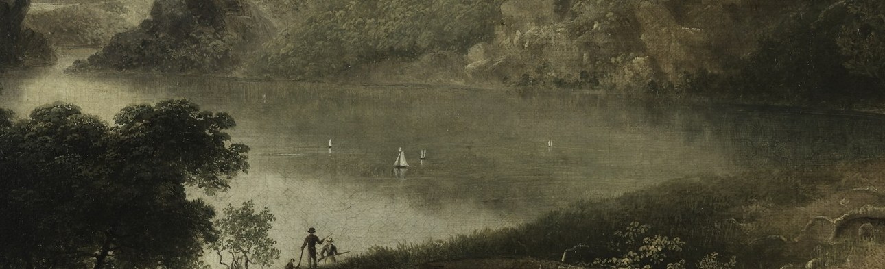 The lake surface mirrors the soft, diffused clouds above.