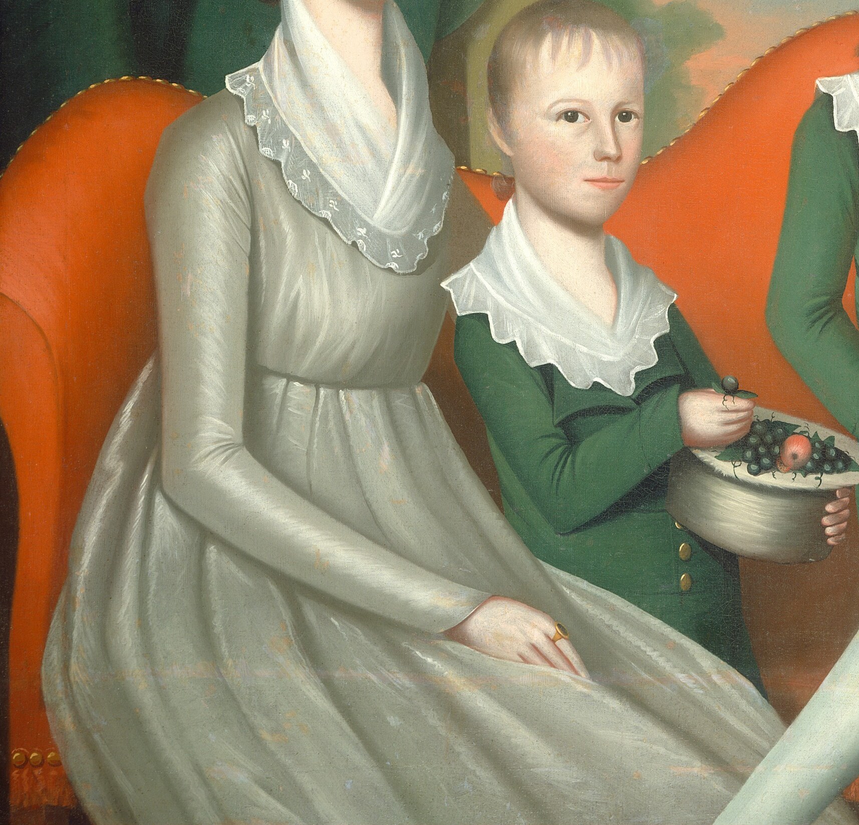 The woman's dress, with its soft folds, was the height of fashion.