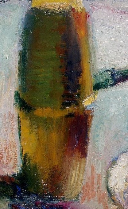 Its cylindrical form and warm, almost metallic sheen suggest it might be a thermos or a decorative pitcher, hinting at domestic use.