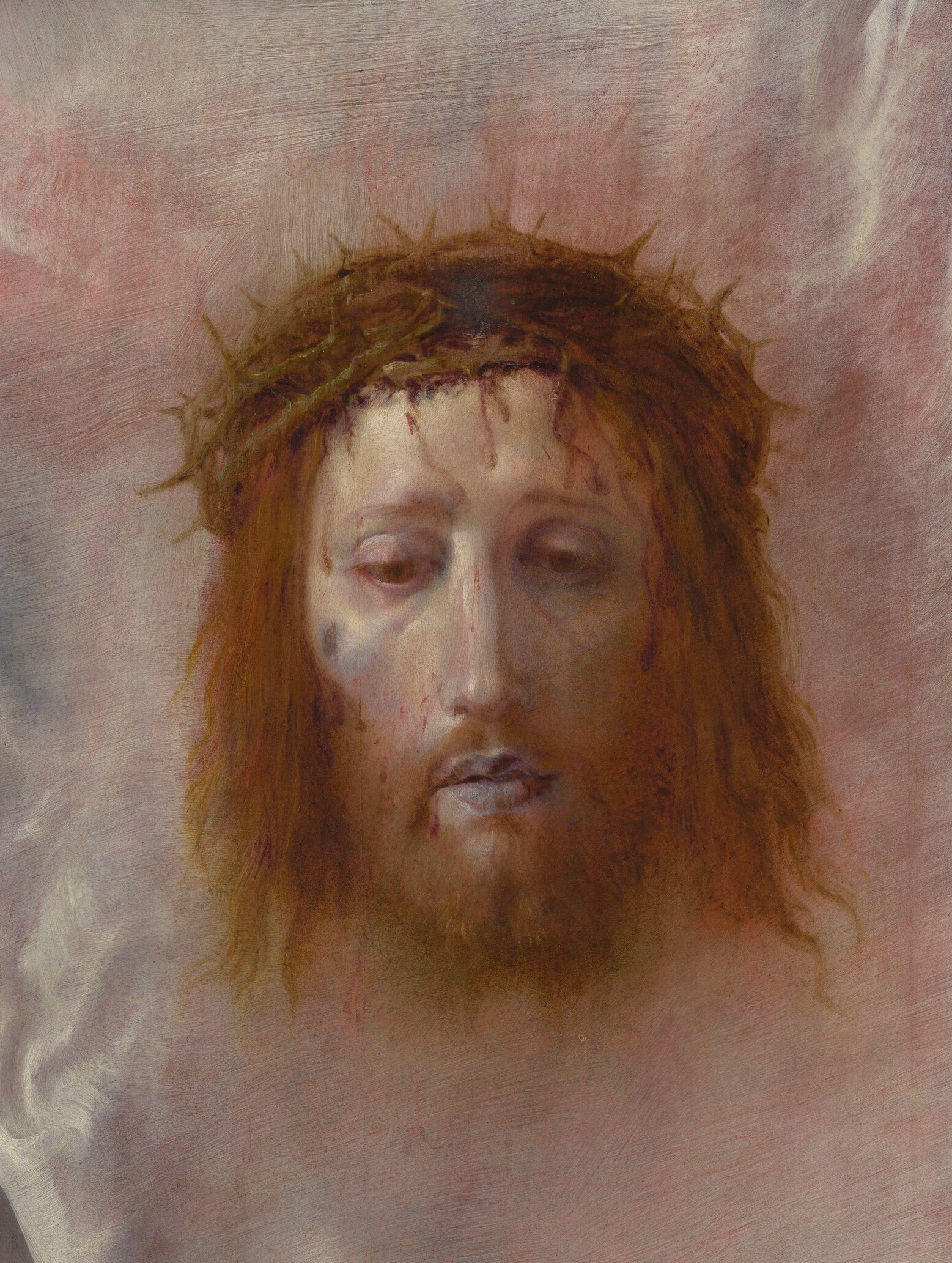 The theological crux of the painting , a face that is simultaneously paint and relic, forcing the viewer to ask whether they are seeing an image or a presence