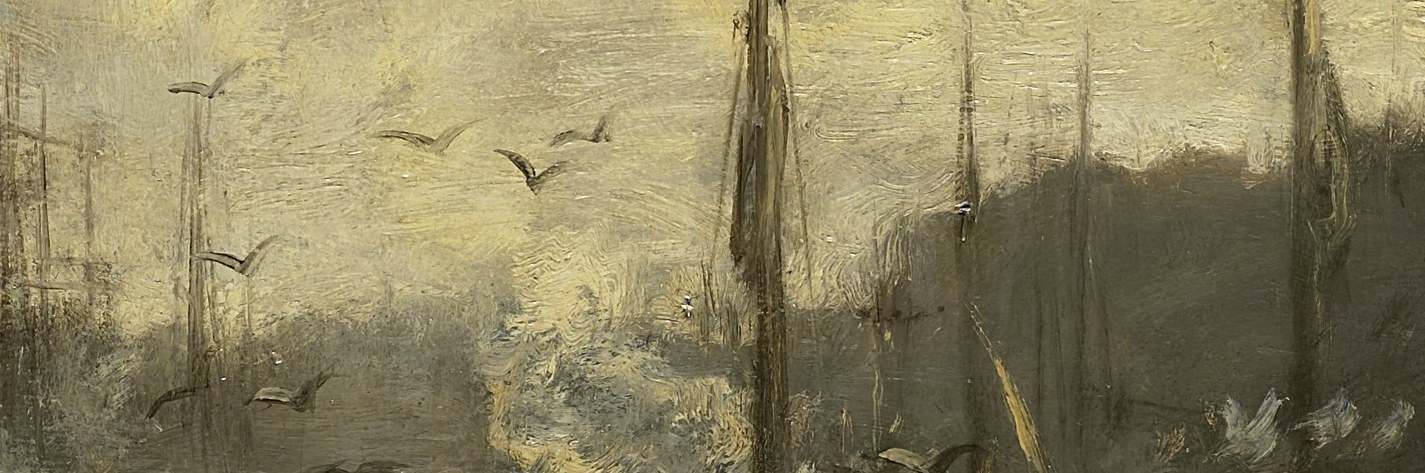 A distant harbor, quiet and still.