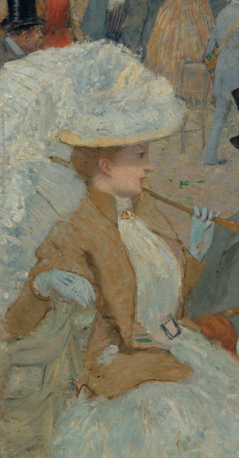 Hats and parasols were essential. This parasol signifies status.