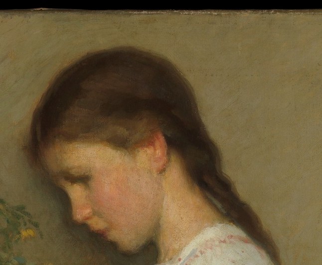 Two girls, a vase of field flowers, a quiet afternoon.