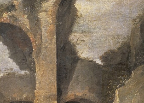 The ruined archway shows time's decay.