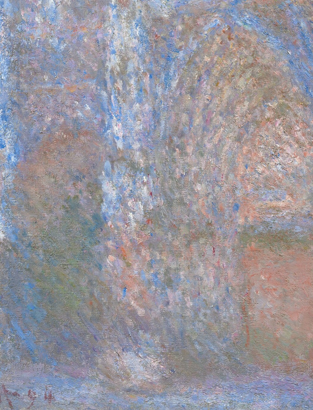 Layers of receding arches compress into a single dark mouth; the violent contrast between this void and the blazing facade above is the entire composition's tonal anchor