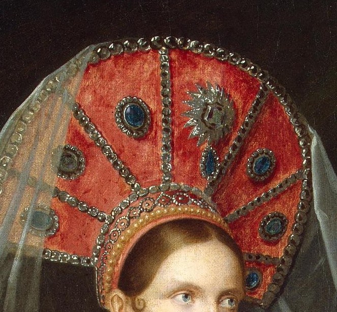 This portrait shows her in full Russian imperial attire.