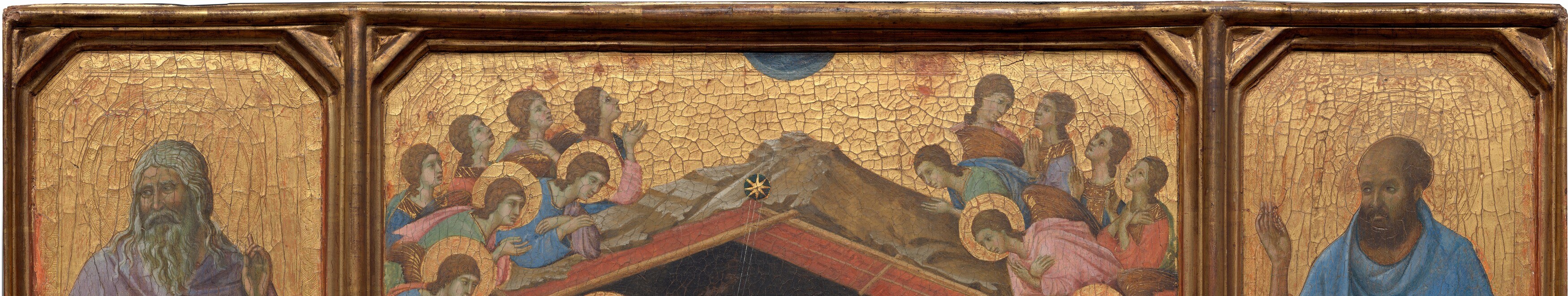 Byzantine gold ground is not sky , it is eternal light made visible; a 1310 viewer read it as the divine realm interpenetrating the earthly scene, not as empty space