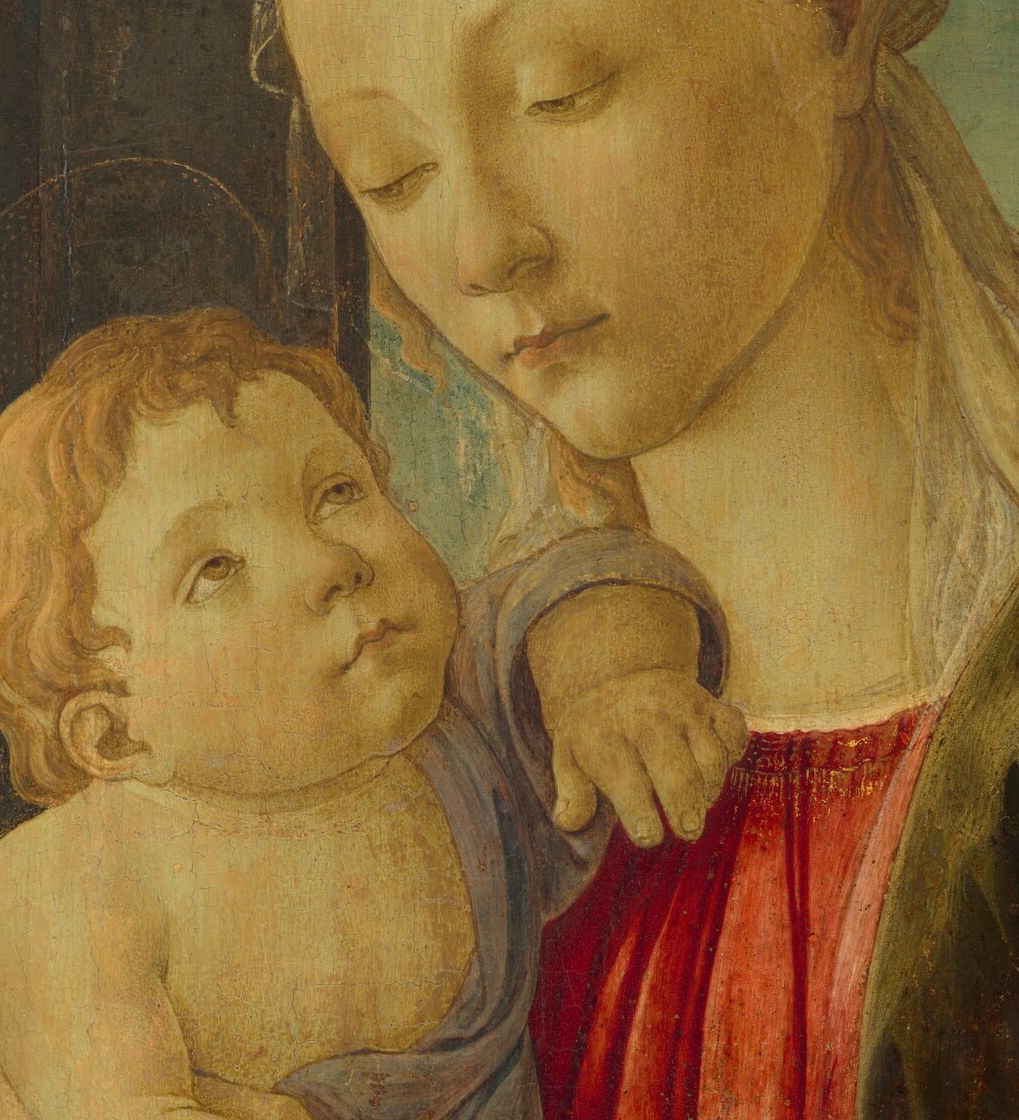 Unlike the Madonna, the infant gazes slightly outward, creating a silent dialogue with the viewer, an unusual directness for a c.1470 work