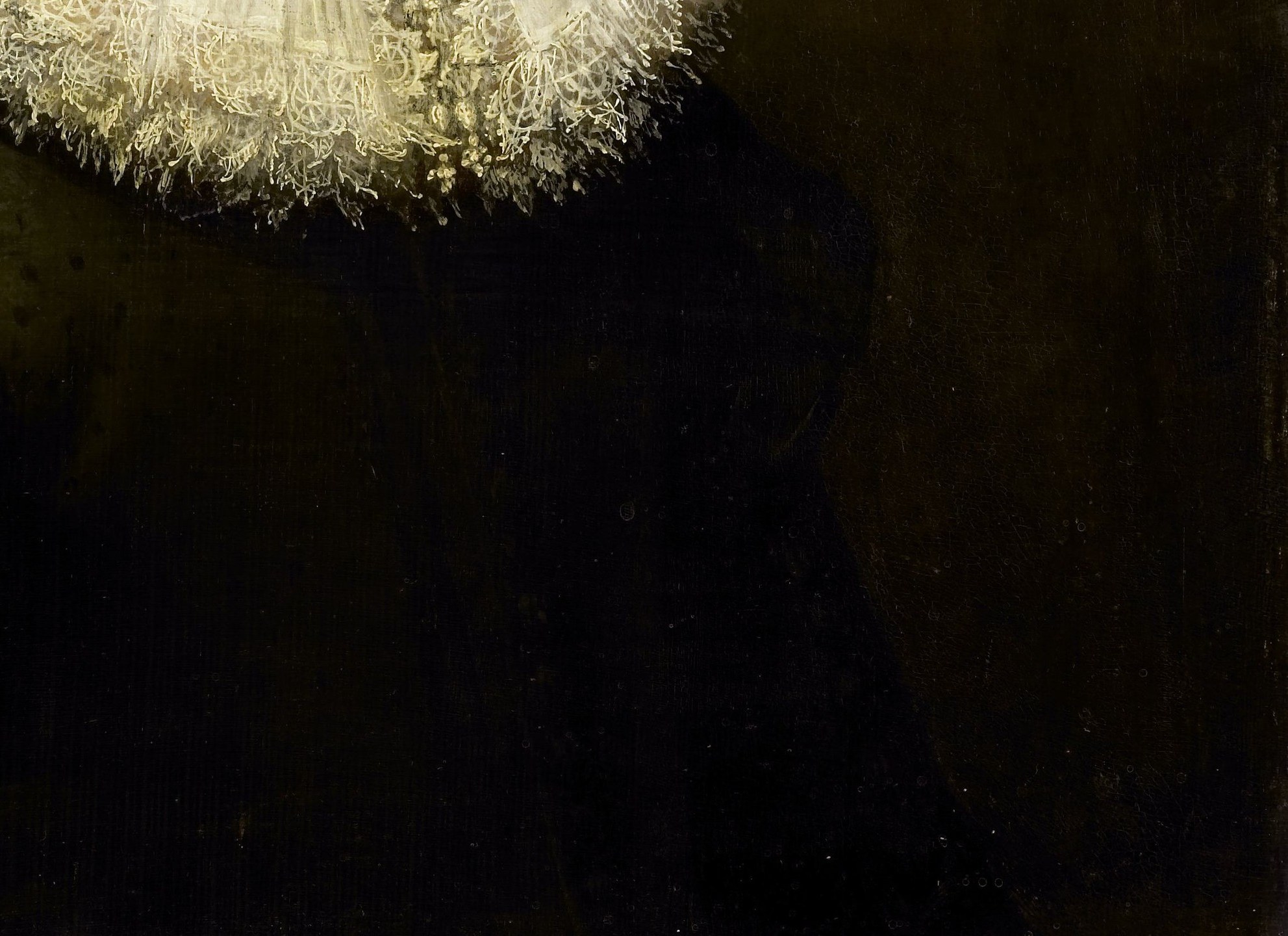 Now, observe his dark coat. It seems plain.
