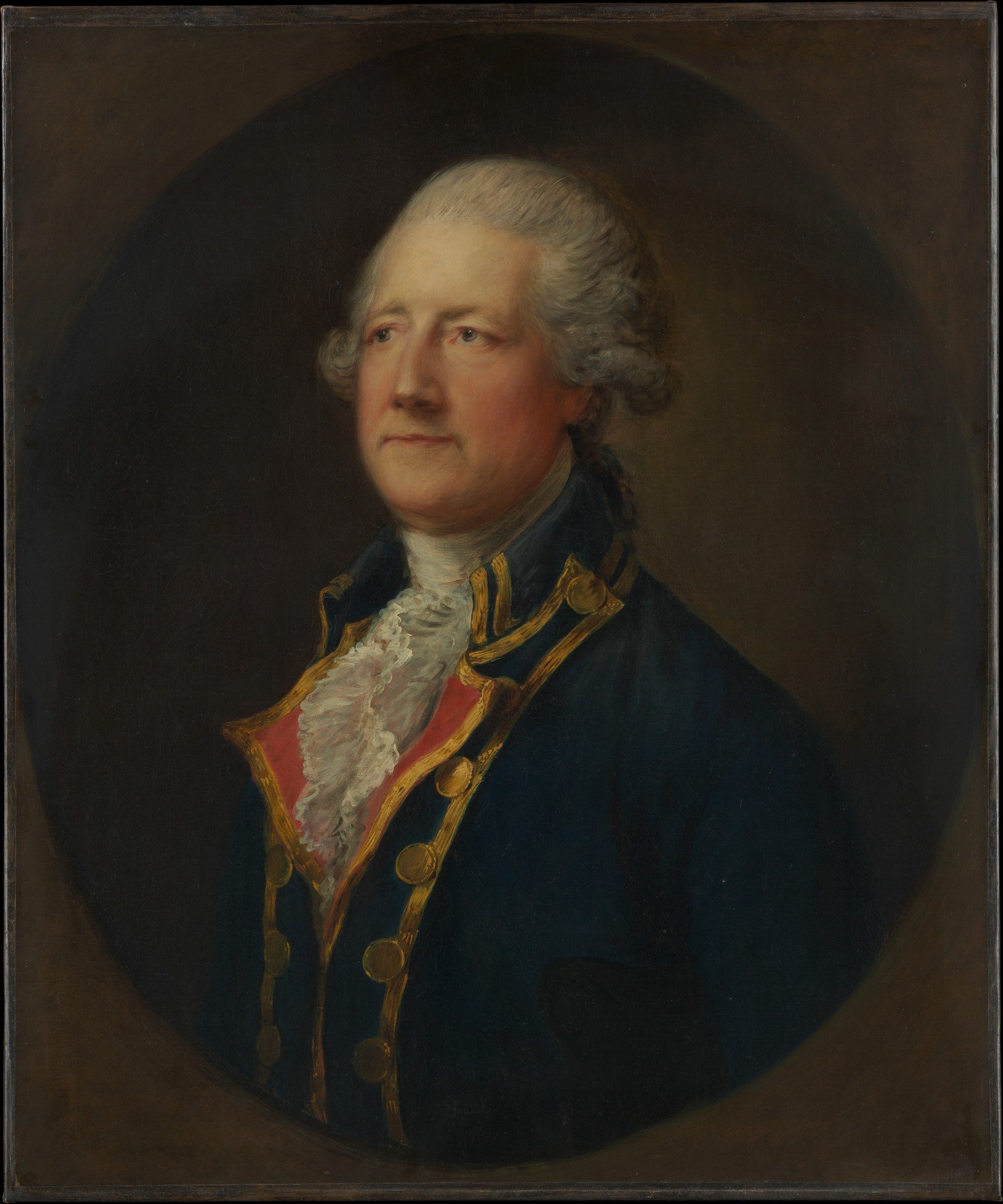 The dark, indistinct background serves to isolate the figure and draw all attention to him.
