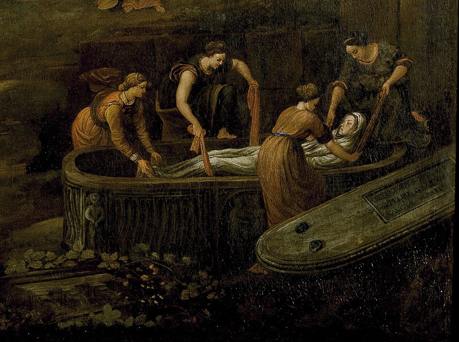 It depicts the burial of Saint Serapia.