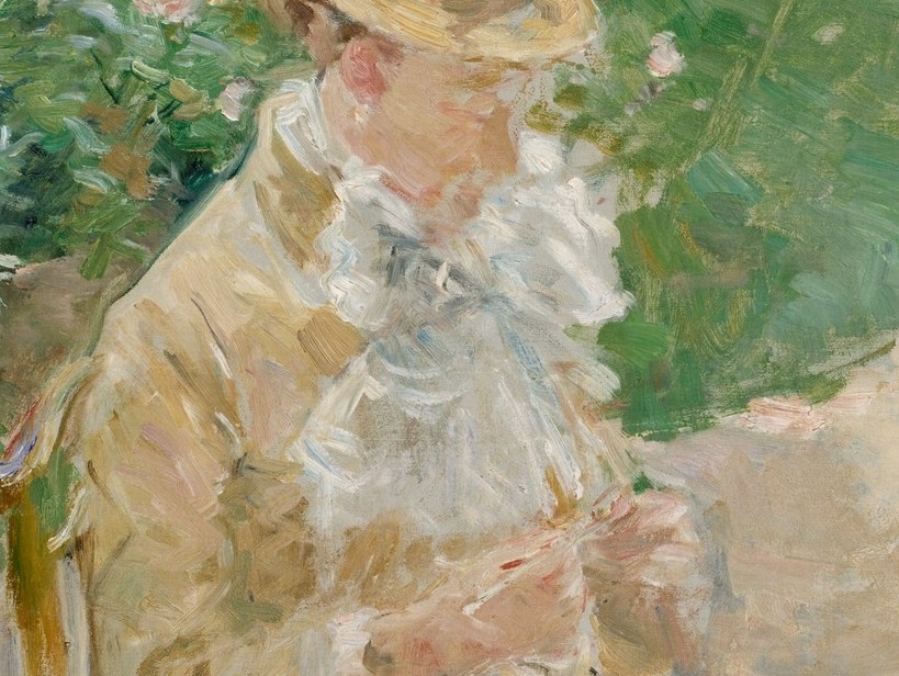 Morisot's bravura passage: white painted with lavender, cream and grey , demonstrating her command of broken-color technique to render light on fabric without a single true white stroke
