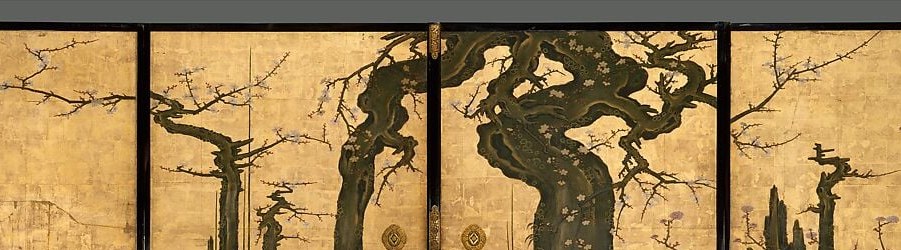 The brushwork blends ink and pure gold leaf.