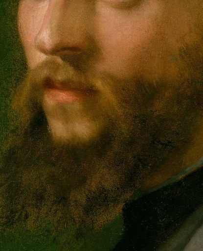 The detailed rendering of the beard adds texture and emphasizes the man's age and gravitas.