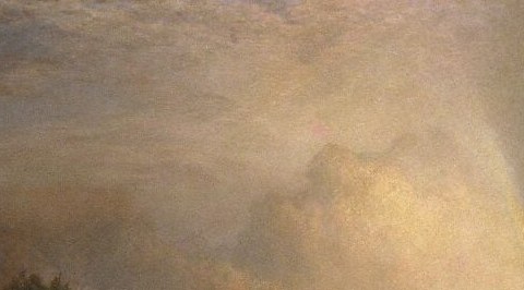 The source of all light in the composition; warm cream and gold tones radiate outward, explaining the rainbow and the warm highlight on distant sea , the compositional engine of the whole painting.