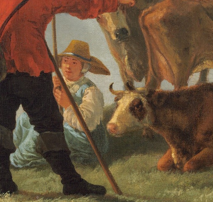 His relaxed pose and gaze suggest a moment of rest or observation within the tranquil scene.