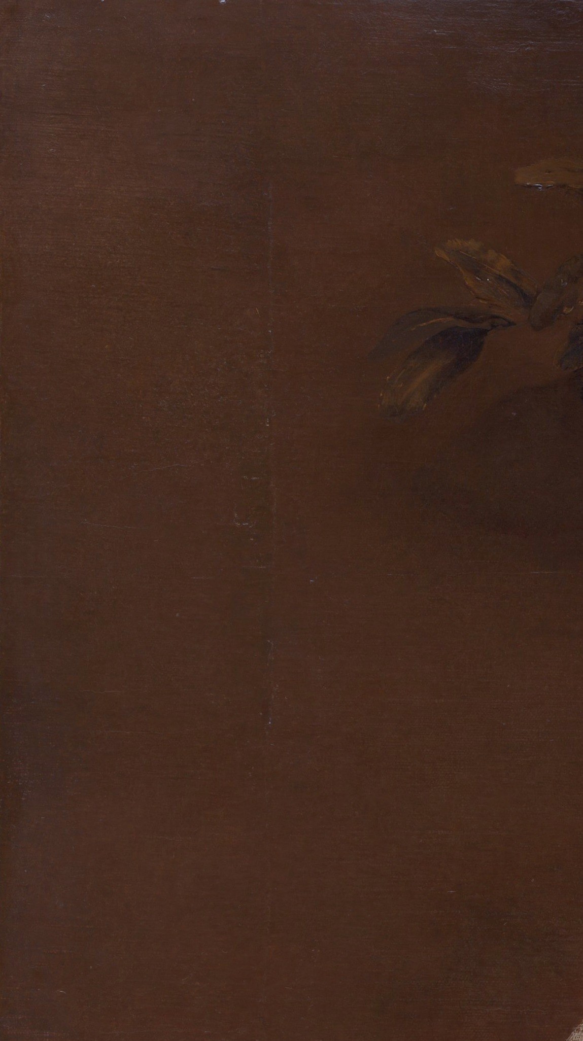 The tonally rich shadow background is not empty , Rembrandt built it in multiple glazes, and close inspection may reveal earlier compositional decisions or ground layers showing through.