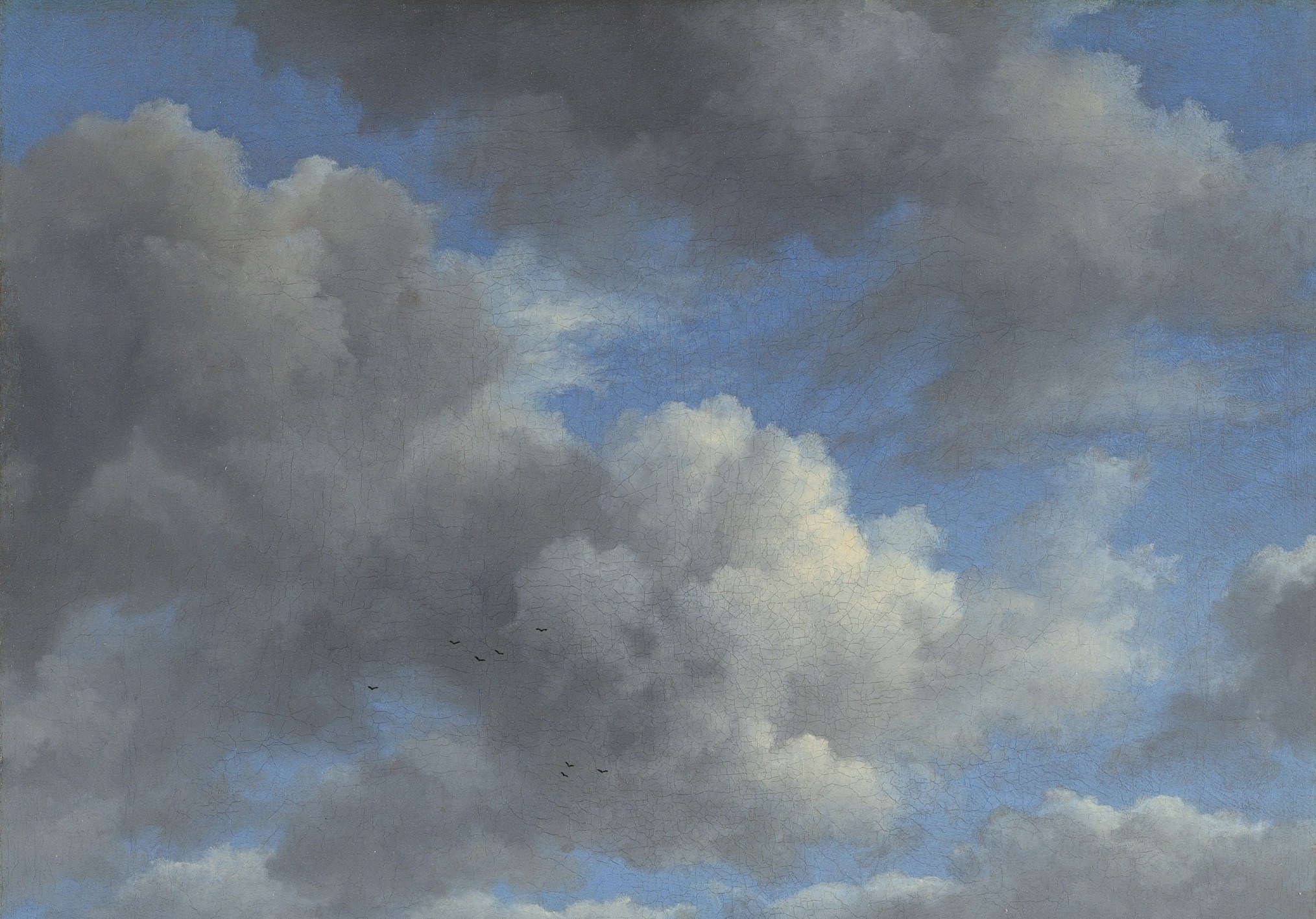 The interplay of light and shadow on the clouds creates a sense of movement and impending weather, a hallmark of Ruisdael's dramatic skies.