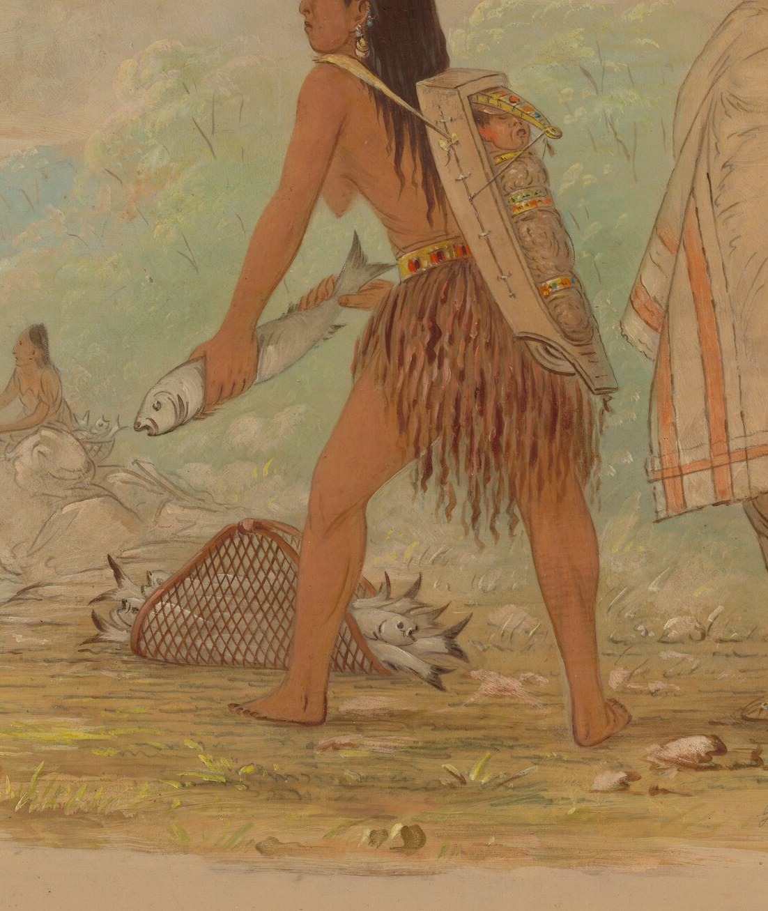 This man holds a large fish, representing sustenance.