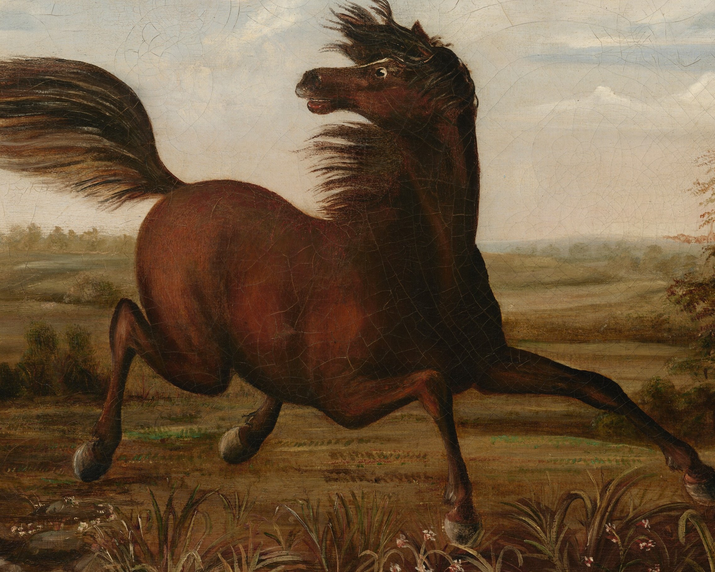 Its powerful musculature and wild mane convey a primal fear or defiance against the encroaching industrial age.