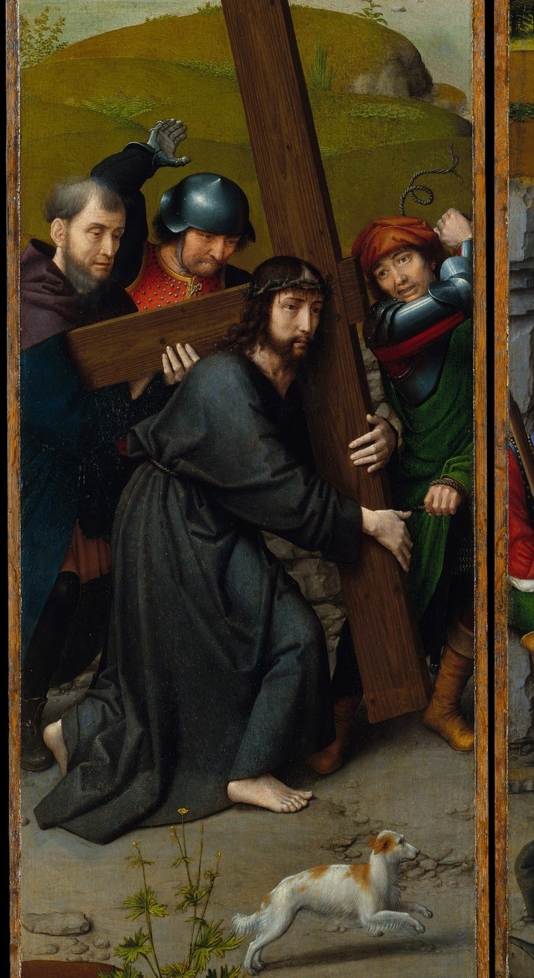 Gerard David paints a range of expressions , contempt, curiosity, indifference , making the crowd a moral mirror for the viewer.
