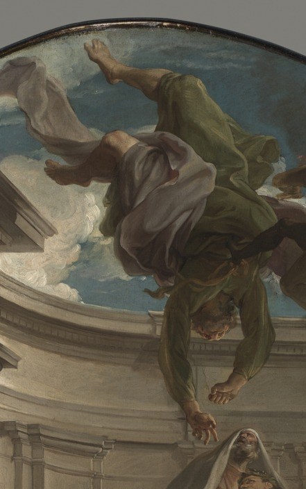 He tried to fly, but was cast down by divine intervention.