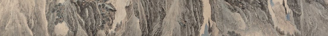 The blankness of the mist is itself a brushwork decision , empty paper as atmosphere , one of the most powerful spatial tools in Chinese landscape painting and here it separates three depth planes simultaneously.