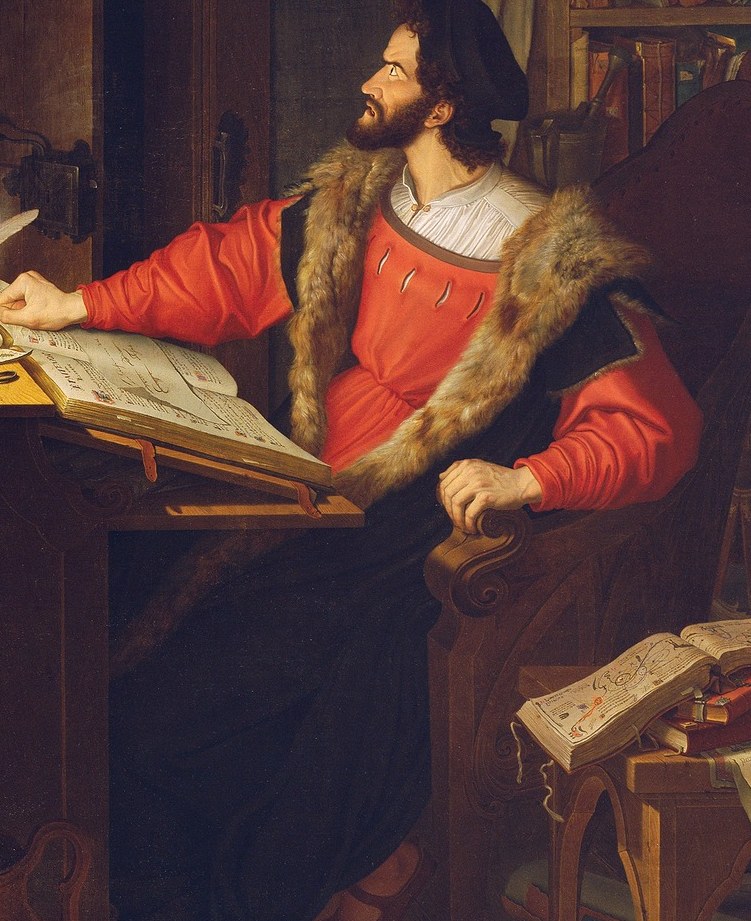 Mephisto's red robe and fur trim symbolize his demonic opulence.