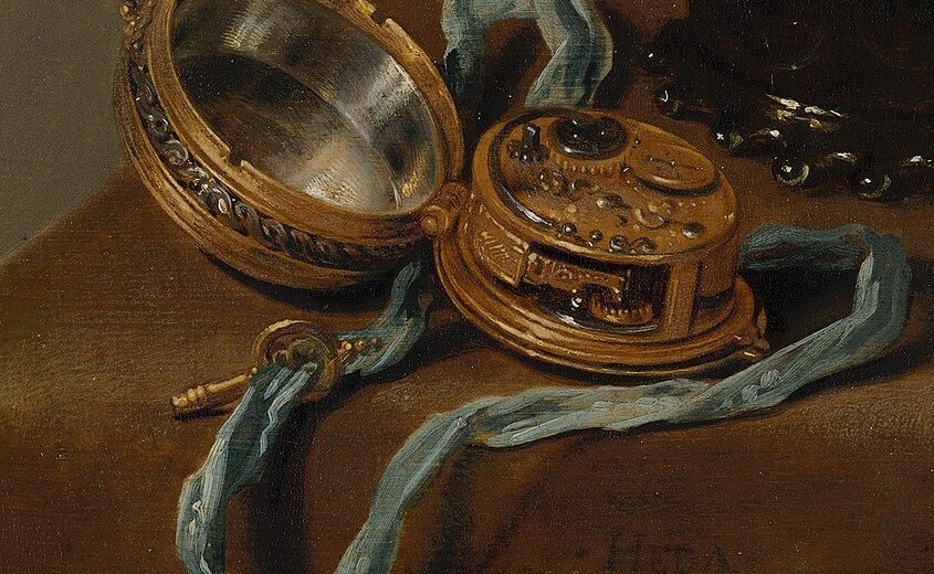The pocket watch and lemon peel signal time passing.