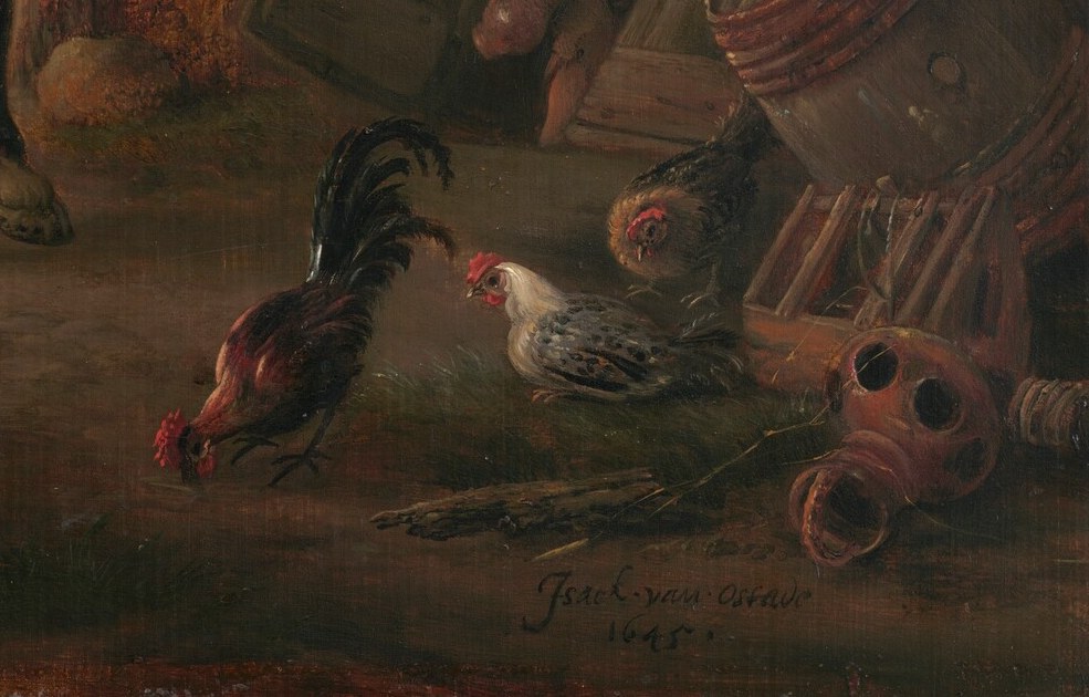Or the rooster and hens pecking in the dust.