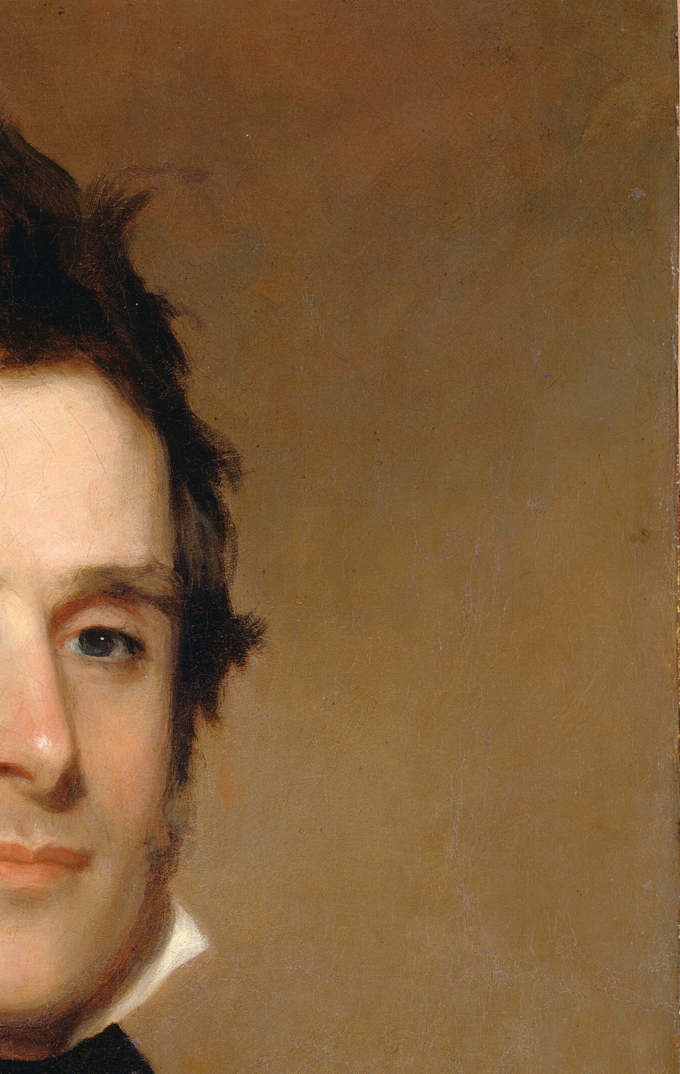 Sully's characteristic warm halo , lighter behind the shoulder, darker at the corners , adds atmosphere and keeps focus on the face.