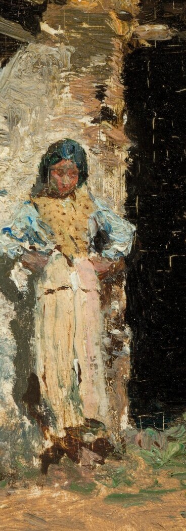 But the real question stands behind her, in the pale dress.