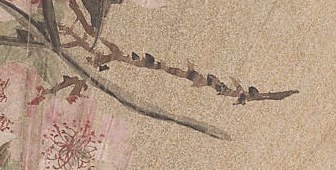 Each tiny peach blossom petal is a single, confident stroke.
