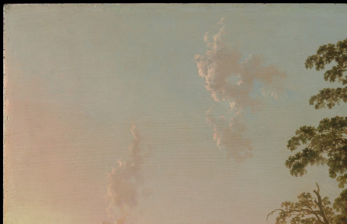 Cuyp's signature golden-hour light that earned him the nickname 'the Dutch Claude Lorrain' , the entire landscape is bathed in this effect