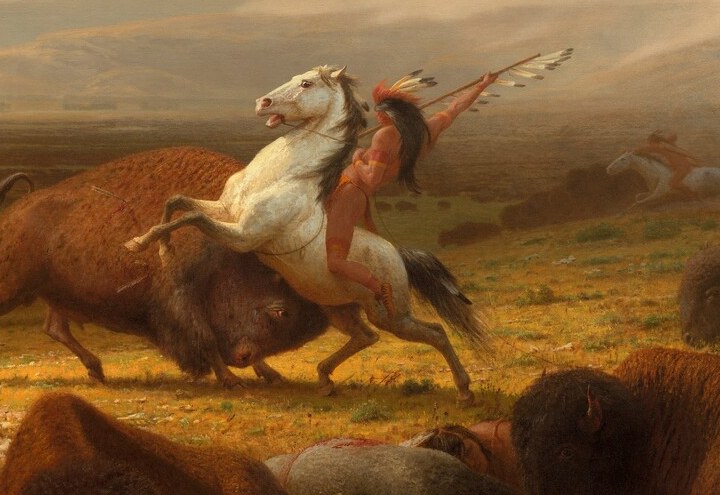 The beast's lowered horns and momentum tell the story of a species not yet defeated , the final struggle made literal; its wound is the hinge of the whole scene.