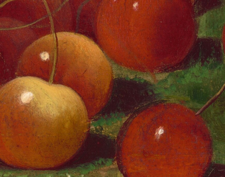 Even the subtle blushes on some cherries show variations of ripeness.