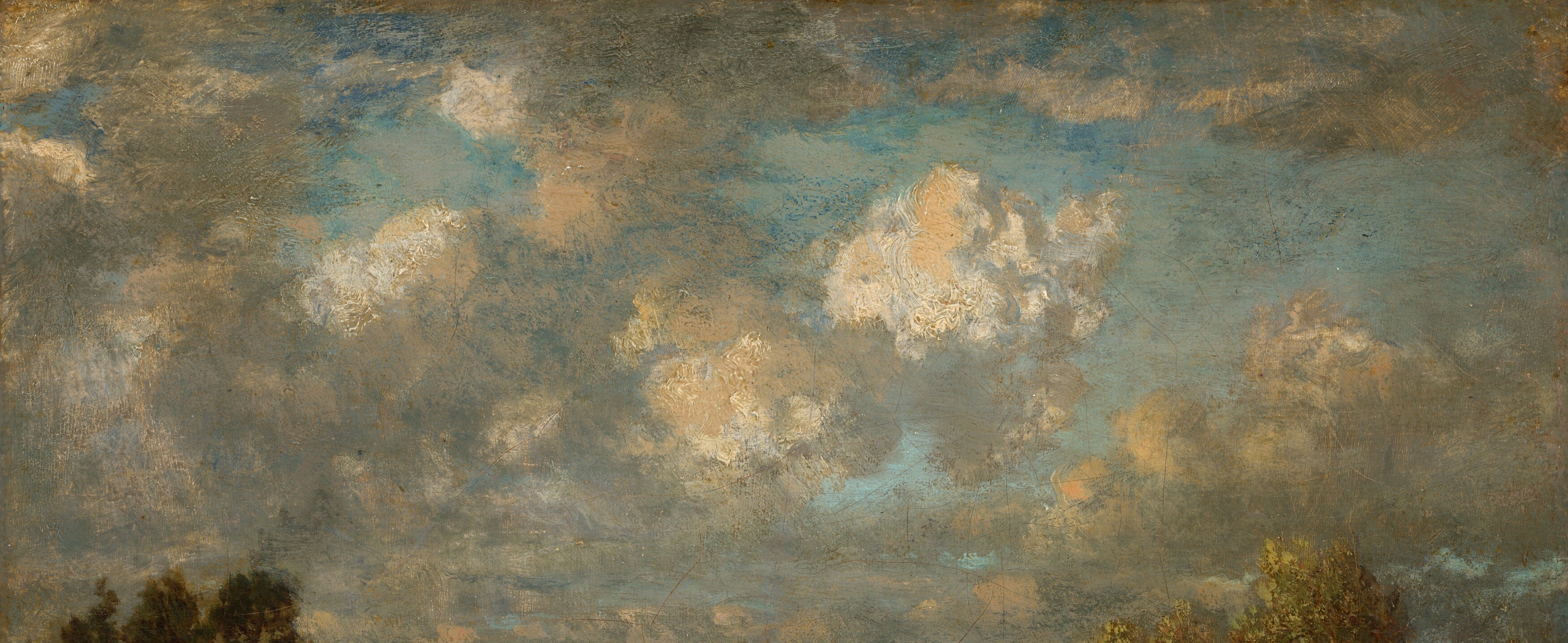 The turbulent sky suggests a shift in weather, adding emotional weight to the otherwise peaceful scene.
