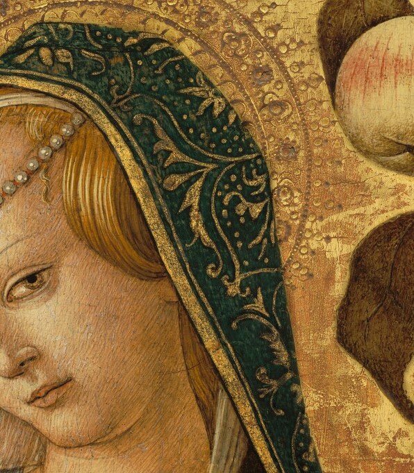 The cheek-to-cheek contact (Glykophilousa pose) is the painting's emotional core , the infant's gaze outward while Mary's is inward creates a powerful asymmetry.