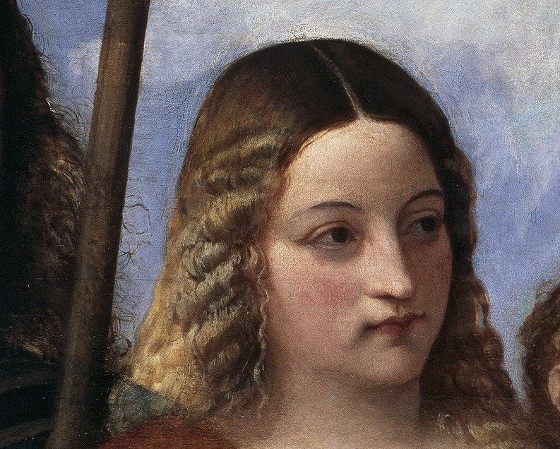 Look closely at Saint Dorothy, on the right.