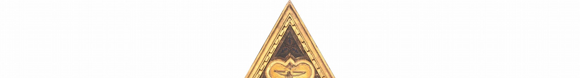 The painted gabled frame blurs the boundary between architecture and image; the altarpiece is itself a miniature chapel , understanding this explains why the lateral saints are painted at such an anomalous scale.