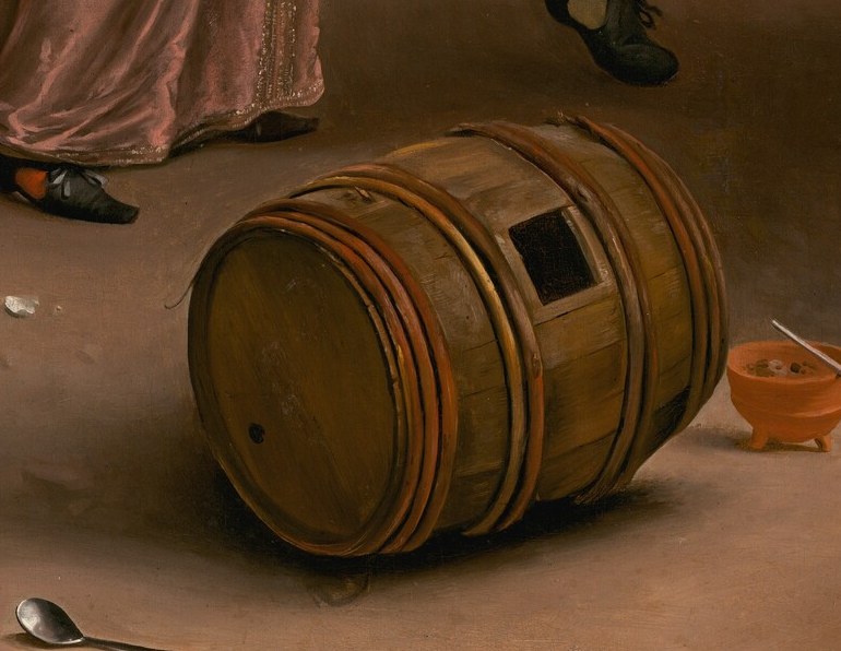 Look at the barrel, lying empty on the ground.