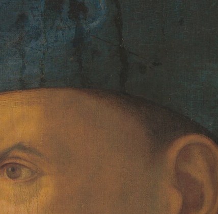 The eye is set deep under a strong brow; its steady, slightly downward cast suggests a man accustomed to command rather than supplication , a stoic inner life