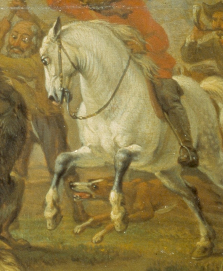 Its powerful musculature and agitated stance highlight the chaos and danger of the scene.