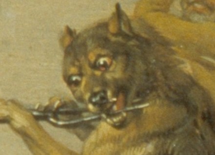 Look at the wolf, trapped but fighting back.